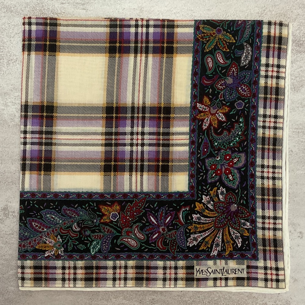 Yves Saint Laurent Multicolor Plaid and Floral Scarf
